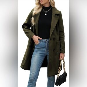 Bankeng Winter Wool Blend Camel Mid-Long Coat Notch Double-Breasted Lapel Jacket